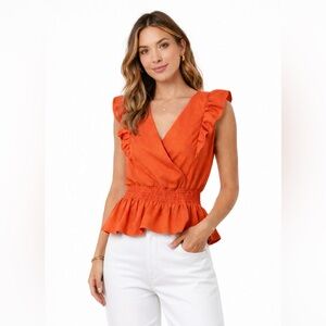 Monteau Los Angeles Orange Ruffled Sleeveless Top Size Medium